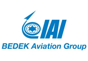Logo for IAI BEDEK Aviation Group. It features blue text and a graphic with a star inside concentric circles and an upward-pointing arrow, symbolizing aerospace expertise, similar to renowned names like HNA Group.